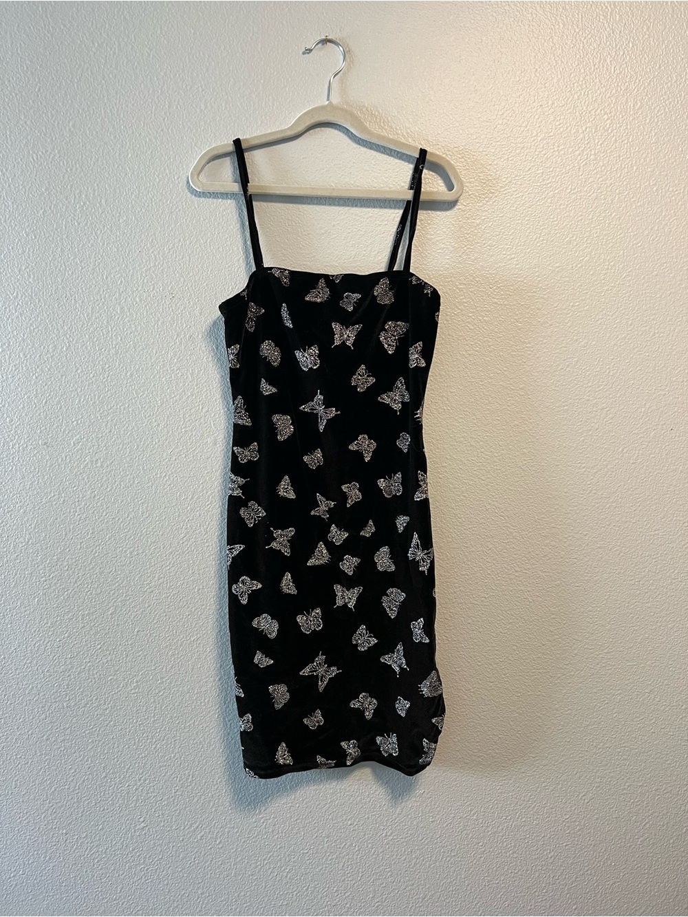 Black Velvet Butterfly Mini Dress Silver Sparkle